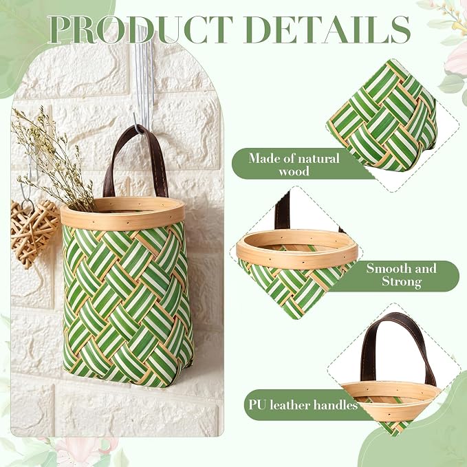 Yinkin 3 Pack 6 Inch Small Wall Hanging Basket Woven Wood Storage Basket - Image 4