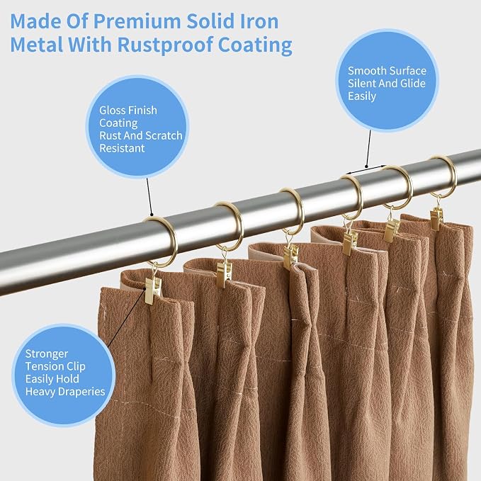 Curtain Rings with Clips, 42 Pack Metal Drapery Rings with Clips Hooks Hangers - Image 5