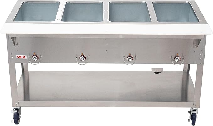 Kratos Commercial Mobile Electric Steam Table/Hot Food Table, 4 Wells, Stainless Steel, NSF 120V (28W-198)