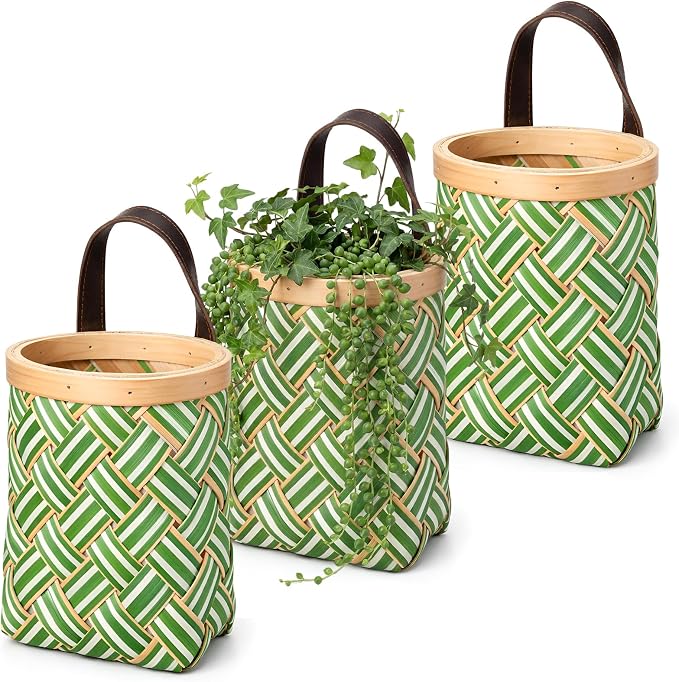 Yinkin 3 Pack 6 Inch Small Wall Hanging Basket Woven Wood Storage Basket by Yinkin