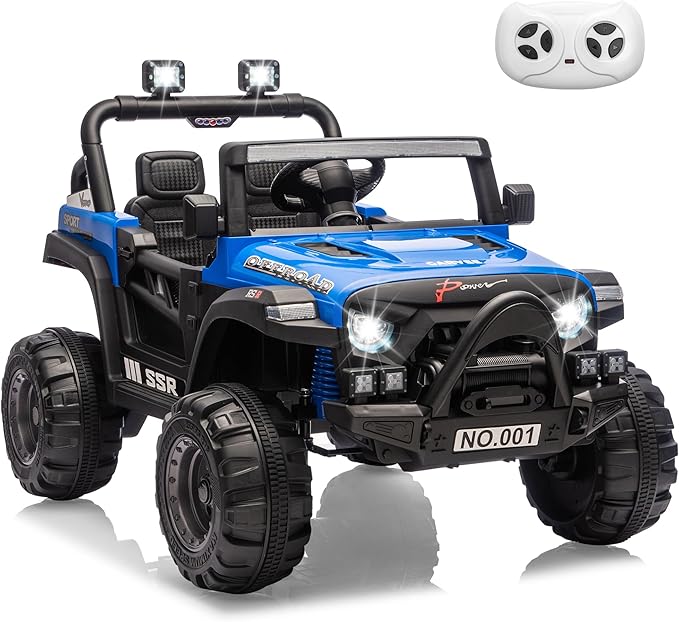 12V Kids Ride on Car, Electric Ride on Truck w/Parent Remote, Spring Suspension, Bluetooth Music, LED Light, 4.1Mph Max Speed, 3 Speeds, Battery Powered Vehicles for Kids Toddler Age 3-8, Blue