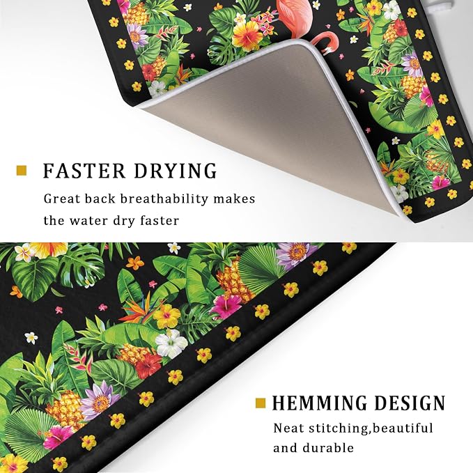 Giwawa Tropical Flamingo Dish Drying Mat Palm Leaves Absorbent Dishes Drainer - Image 3