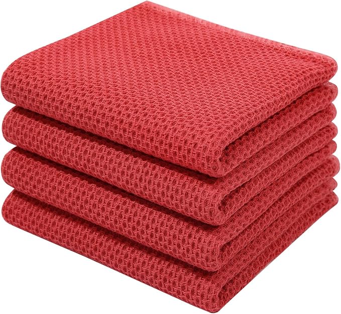 Homaxy 100% Cotton Waffle Weave Kitchen Dish Towels 4-Pack, Brick Red | 13 x 28 by Homaxy