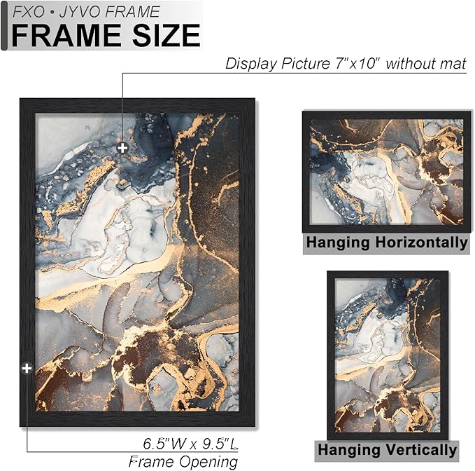 Engineered Wood 7x10 Picture Frame Set of 2, Black Frame for 7 x 10 Inch Picture Poster Photo, Light Weight 7 by 10 Frame with Wood-grain for Wall - 2 Pack/Black/7"x10"