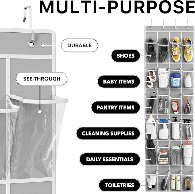 Simple Houseware 24 Pockets Clear Over the Door Shoe Organizer, 4 Durable Metal - Image 5