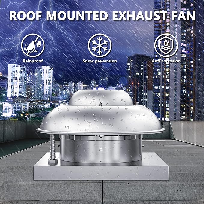 Roof Mounted Exhaust Fan Direct Drive Axial Downblast Exhaust Fan -19" Fan Base, 1/10 HP 830 CFM 115 Volt Single Phase Motor
