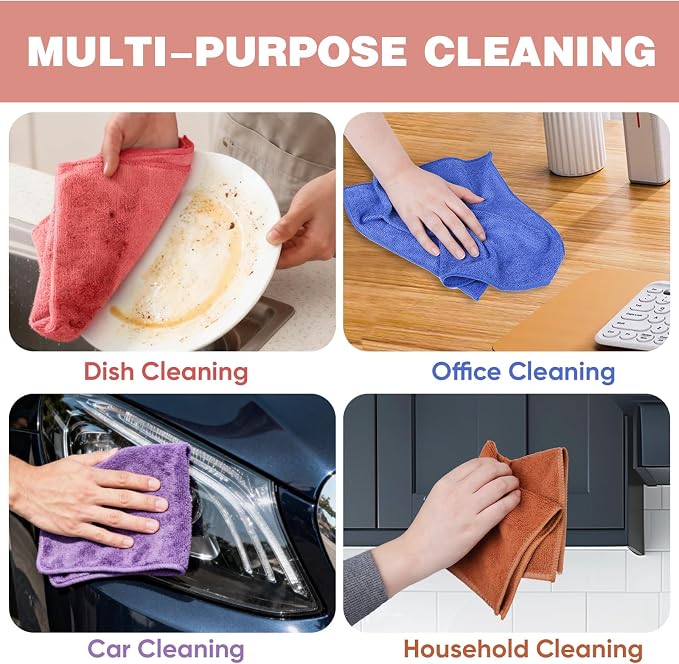 TEAWOO 10 Colors Microfiber Cleaning Cloths, 50 Pack Assorted Cleaning Rags | - Image 5