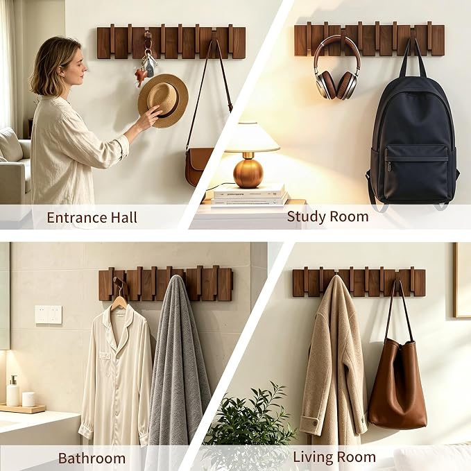 Wood Coat Rack Wall Mount, Coat Hooks Hanger Wall Mounted, Heavy Duty Wall Coat - Image 5