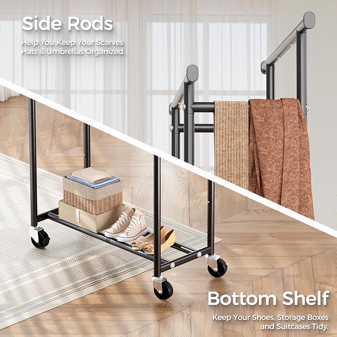 HYSEYY Clothes Rack, Double Rods Rolling Clothing Rack - Image 6