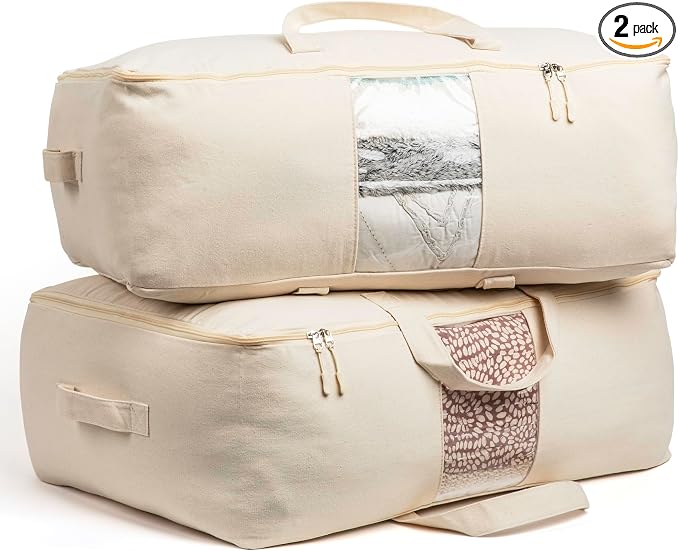 Soft Canvas Storage Bags with Zipper. Thick Breathable by VeraMia