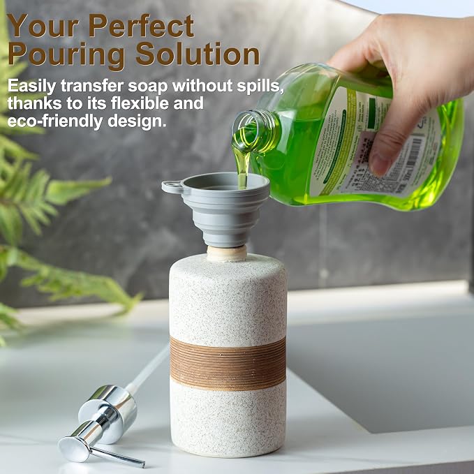 Ceramic Hand Soap Dispenser for Kitchen and Bathroom, Pump Bottle | Refillable - Image 2