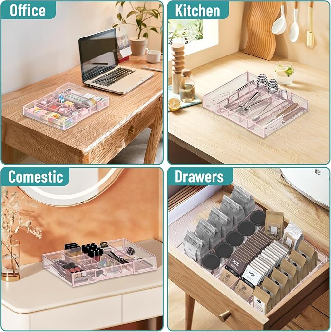 Expandable Desk Drawer Organizer, 10 Adjustable Compartments, expands from 8.74 - Image 7