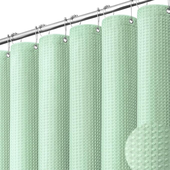 Dynamene Extra Long Waffle Shower Curtain 256 GSM Fabric 72"x84" Mint Green by Dynamene