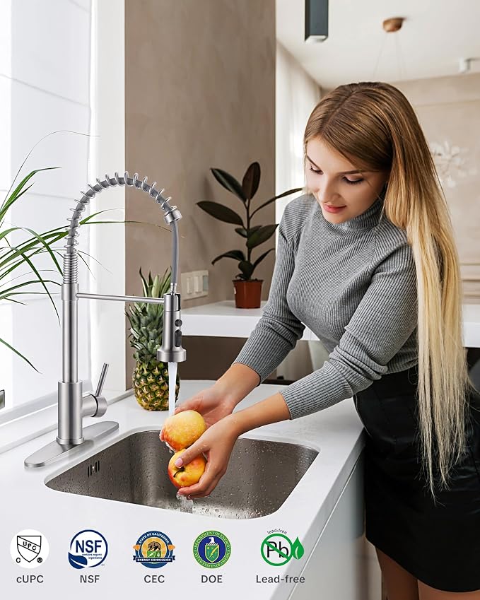 Kitchen Faucets with Pull Down Sprayer: Brushed Nickel 3-Function Kitchen Sink - Image 2