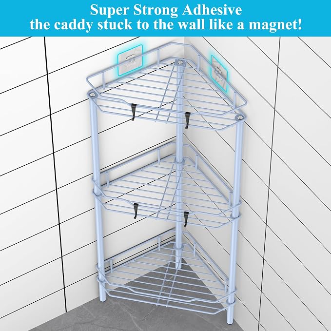 HuggieGems Metal Floor Standing Corner Shower Caddy, 3 Tier - Image 2