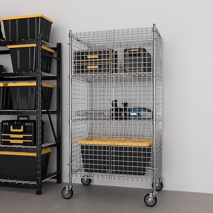 24" W x 36" L x 69" H Heavy Duty Utility Commercial Grade Metal Storage NSF Unit | Chrome Mobile Security Wire Cage Kit