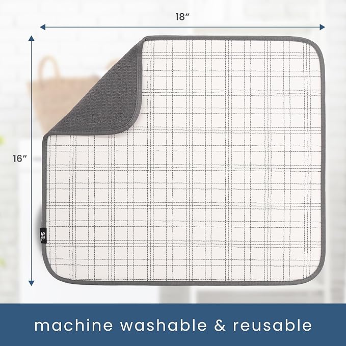 S&T INC. Dish Drying Mat, Stitched Plaid | Absorbent Microfiber, Kitchen - Image 6