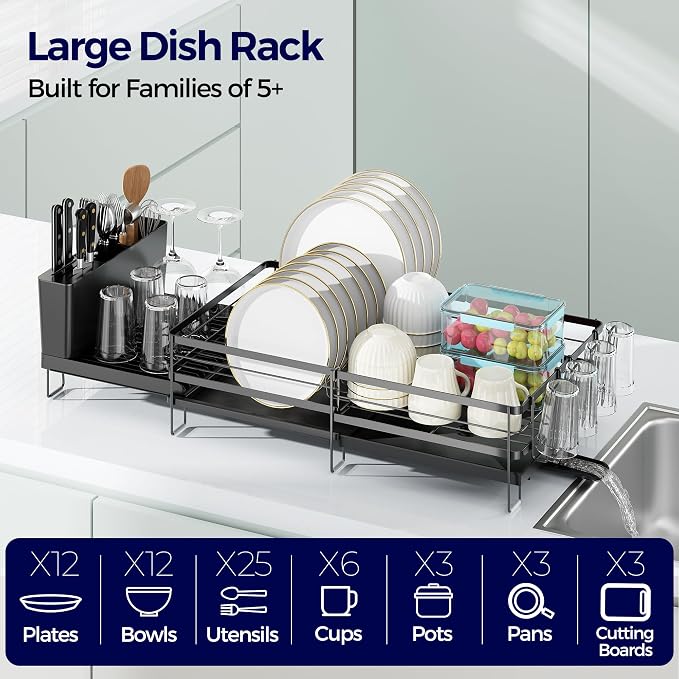 Large Dish Drying Rack, Expandable Dish Rack - Image 3