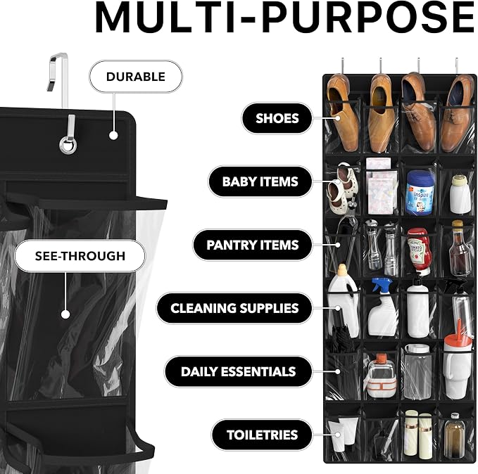 Simple Houseware 24 Pockets Large Clear Over the Door Shoe Organizer, 4 Durable - Image 4