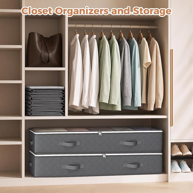 95L Under Bed Storage Containers, 4 Pack Closet Organizers Grey | Foldable - Image 6