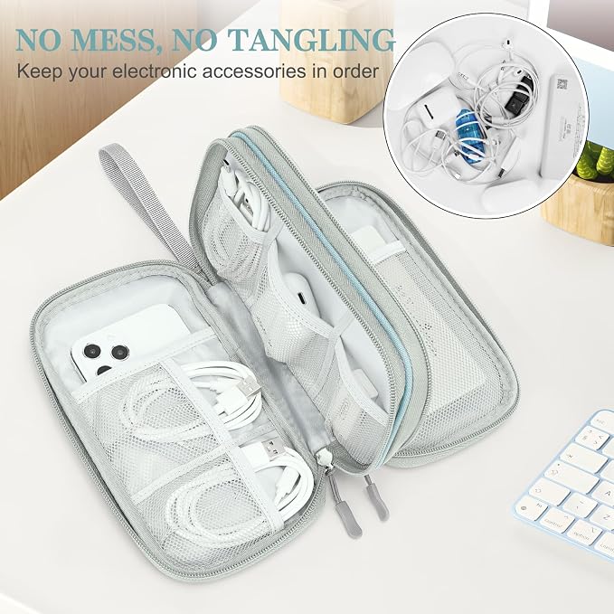 FYY Electronic Organizer, Travel Tech Pouch Bag, Mint Green | Wrist Strap - Image 5