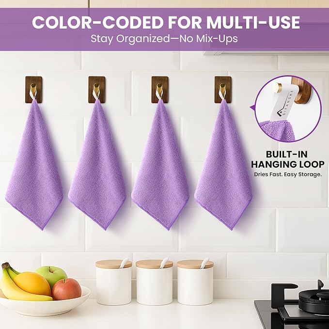 SIFANGKE Microfiber Cleaning Cloth, 12 Pack Purple Cleaning Rags - Image 3