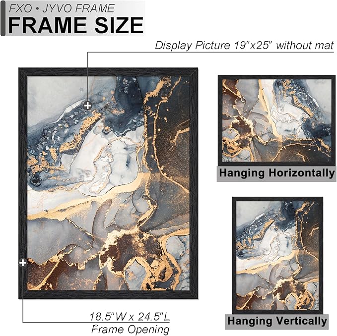 Engineered Wood 19x25 Frame, Black Picture Frame for 19 x 25 Inch Poster Puzzle Photo, Light Weight 19 by 25 Poster Frame with Wood-grain for Wall - 1 Pack/Black/19 x25