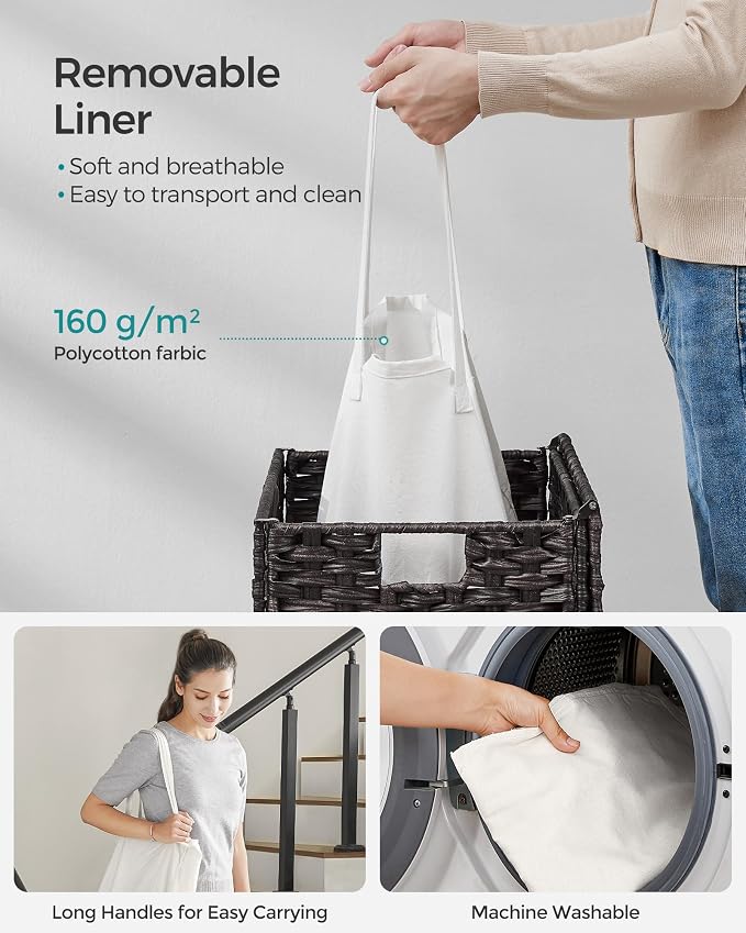 SONGMICS Laundry Hamper with Lid, 23.8 Gal Synthetic Rattan - Image 6