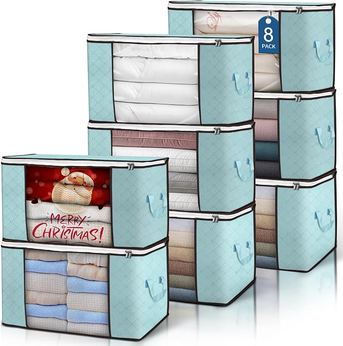 90L Large Storage Bags, 8 Pack Clothes Storage Bins Closet Organizers | by BuddingJoy-BuildaJoyfulLifeforYou