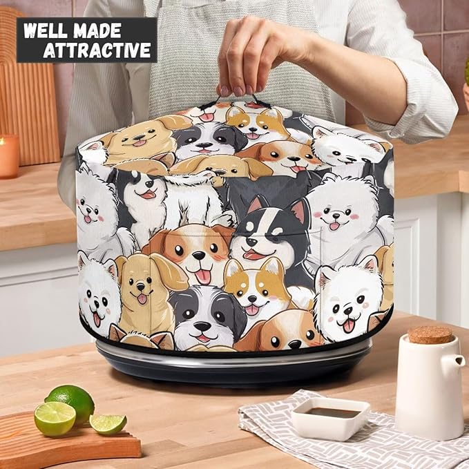 Cartoon Dogs Print Slow Cooker Cover with Storage Pocket Portable Stain Resistant Slow Cooker Cover for Kitchen Extra Accessories Fit 6/7/8 Quart Electric Oval Crock Pot