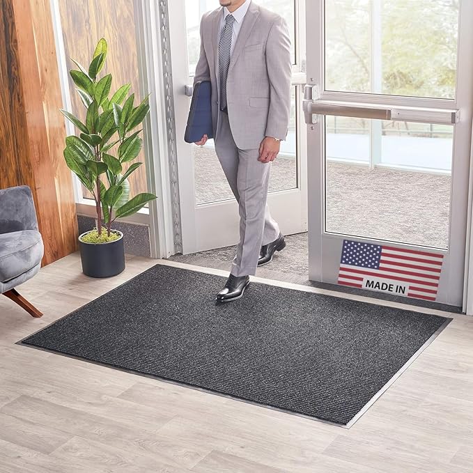Consolidated Plastics Brush Dry Mat - Made in USA, Heavy-Duty Commercial DoorRug for Indoor/Outdoor Entryways, Non-Slip Backing for High-Traffic Areas (2' W x 3' L, Charcoal)