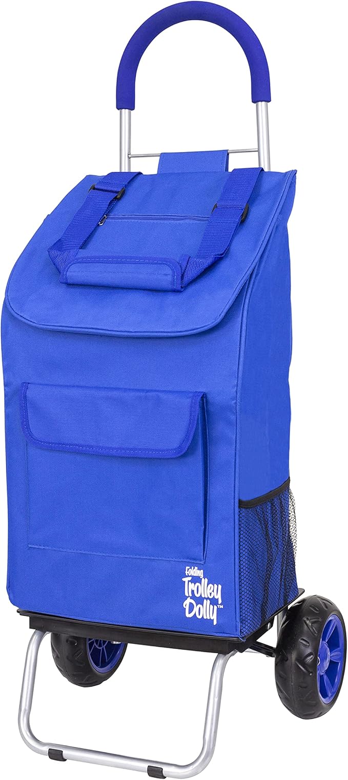 dbest products Trolley Dolly Blue Foldable Shopping cart for Groceries with Wheels and Removable Bag and Rolling Personal Handtruck, Standard