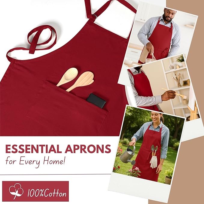 Native Fab Kitchen Apron 2 Pack - 100% Cotton Adjustable, Durable Apron with Pockets, Perfect for Cooking, Baking, Grilling