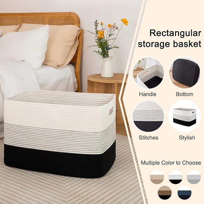 OIAHOMY Blanket Basket Laundry Basket Dog Toy Basket 108L Gradient Black - Image 5