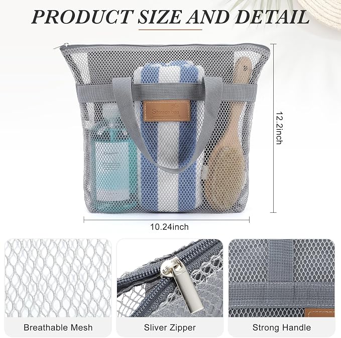Patelai 12 Pcs Mesh Shower Caddy Portable 12.2 x 10.24 in Large Gym Shower Bag - Image 5