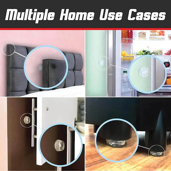 Small White Door Knob Bumpers - Made in USA - Self-Adhesive Door Handle Stoppers Wall Protectors, Rubber Feet for Speakers, Electronics, Furniture - 12 pcs