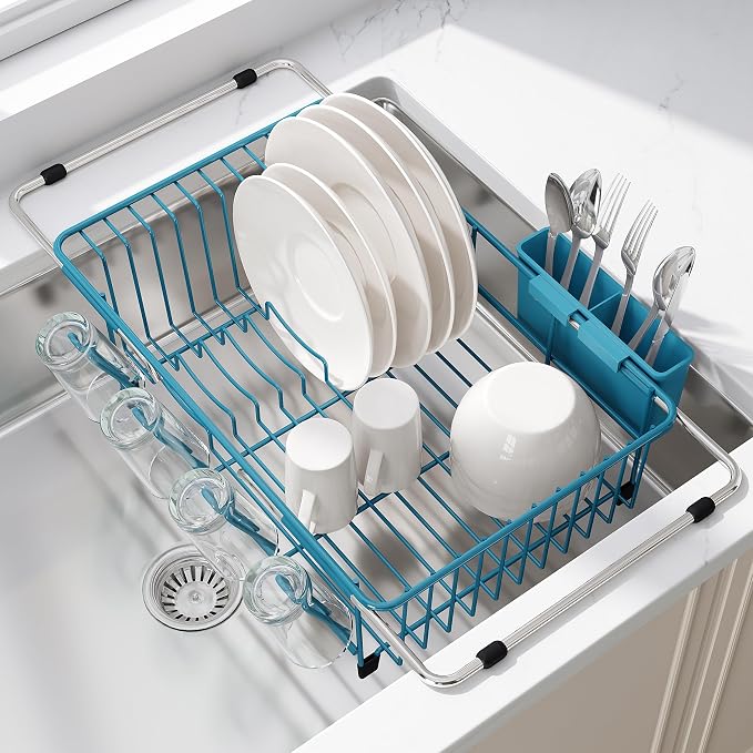 JASIWAY Blue Dish Drying Rack in Sink, Dish Drainer by JASIWAY