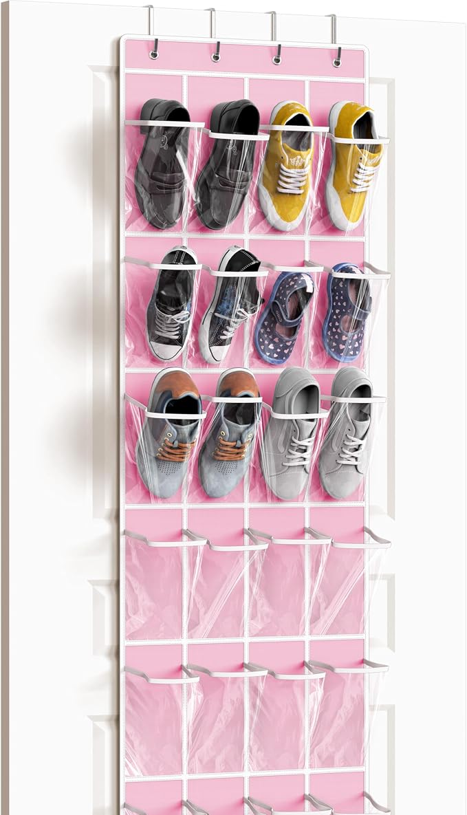 Simple Houseware 24 Pockets Clear Over the Door Shoe Organizer, 4 Durable Metal by SimpleHouseware