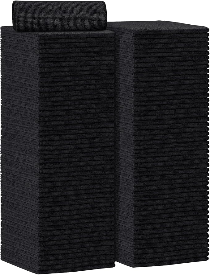 AIDEA Black Microfiber Cleaning Cloth-100PK, Reusable Cleaning Rags 12"x12" | by AIDEAHOME
