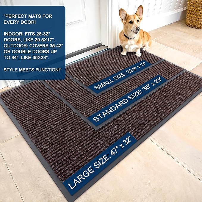 OLANLY Front Door Mat Indoor Outdoor Entrance, Waterproof Heavy Duty Doormat, Fade Resistant, Low Profile, Easy Clean Patio Porch Welcome Floor Mats for Entry, 71x23, Tan