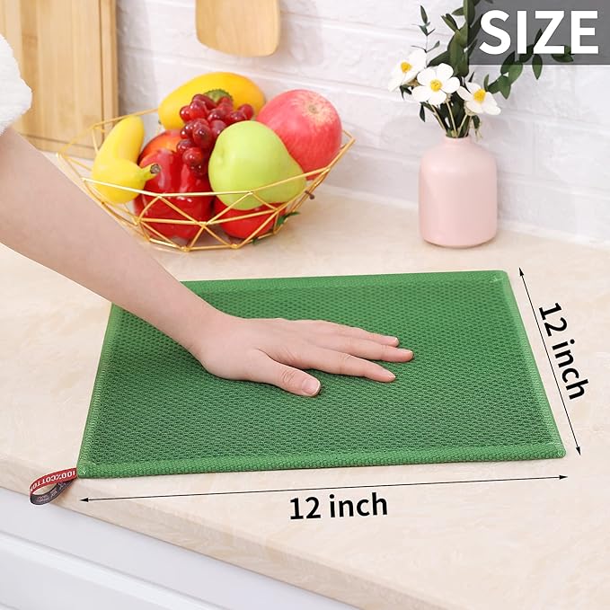 Homaxy 100% Cotton Waffle Weave Kitchen Dish Cloths 6-Pack, Grass Green | 12 x - Image 5
