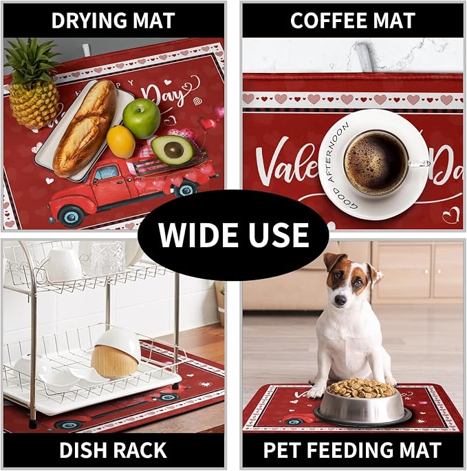 Valentine Red Truck Love Heart Dish Drying Mat 16x18 Inch Happy Valentine's Day - Image 7