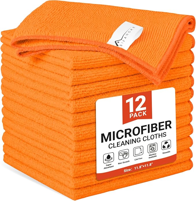 SIFANGKE Microfiber Cleaning Cloth, 12 Pack Orange Cleaning Rags by Unknown