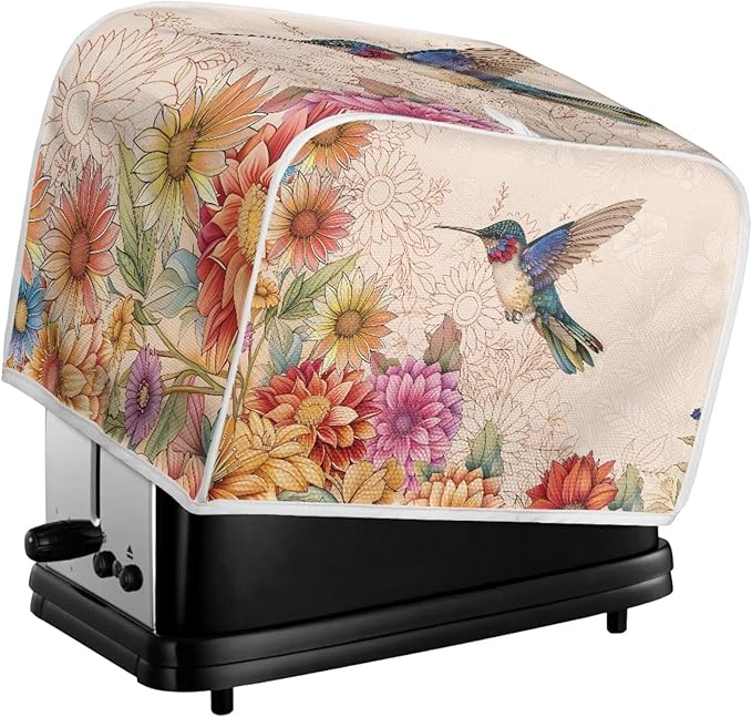 Hummingbird Boho Flower Print Toaster 2 Slice Cover Universal Size Kitchen Appliance Bread Maker Cover Kitchen Home Decor