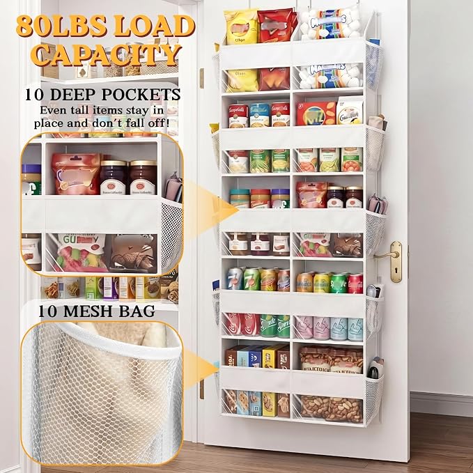 Over The Door Organizer 5 Tiers, Extra Large Behind Door Storage of 10 - Image 3