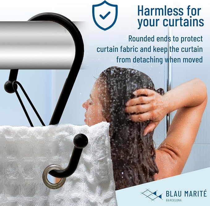 Set of 12 Black Metal S Hook Shower Hooks 1” – Closed, Heavy Duty, Long - Image 4
