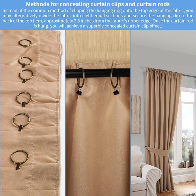 Curtain Rings with Clips, 44 Pack Metal Drapery Rings with Clips Hooks Hangers - Image 7