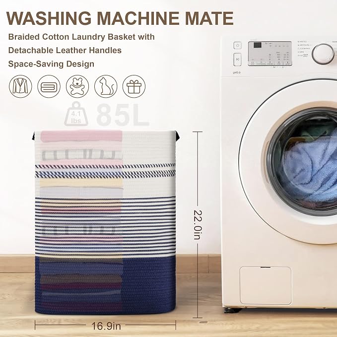 85L Tall Woven Laundry Basket Hamper - Image 6