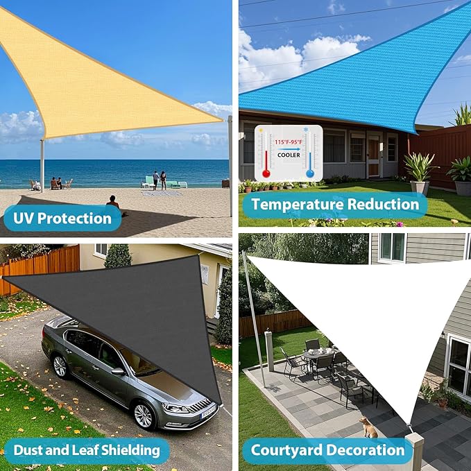 Amagenix Sun Shade Sail 10'X10'X10' Curved Edge Outdoor Shade Canopy Cream Breathable 95% UV Block Shade Cloth for Patio Garden Backyard (We Make Custom Size)