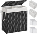SONGMICS Laundry Hamper with Lid, 110L Double Wicker Basket, 6 Mesh Bags by Unknown